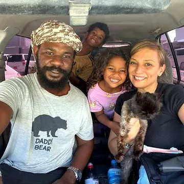 Odin with his family after arriving in Zanzibar