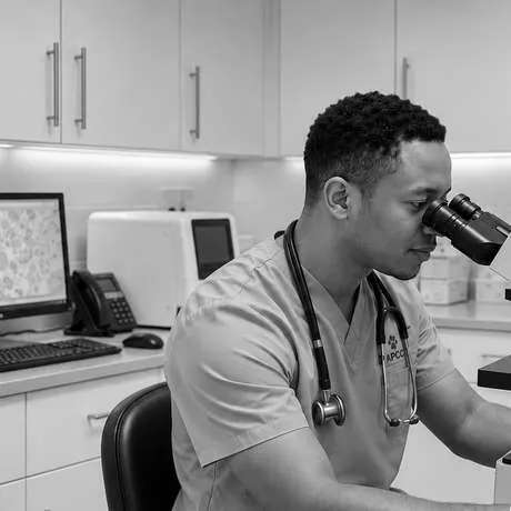 Dr Tinashe running diagnostics in the in-house laboratory